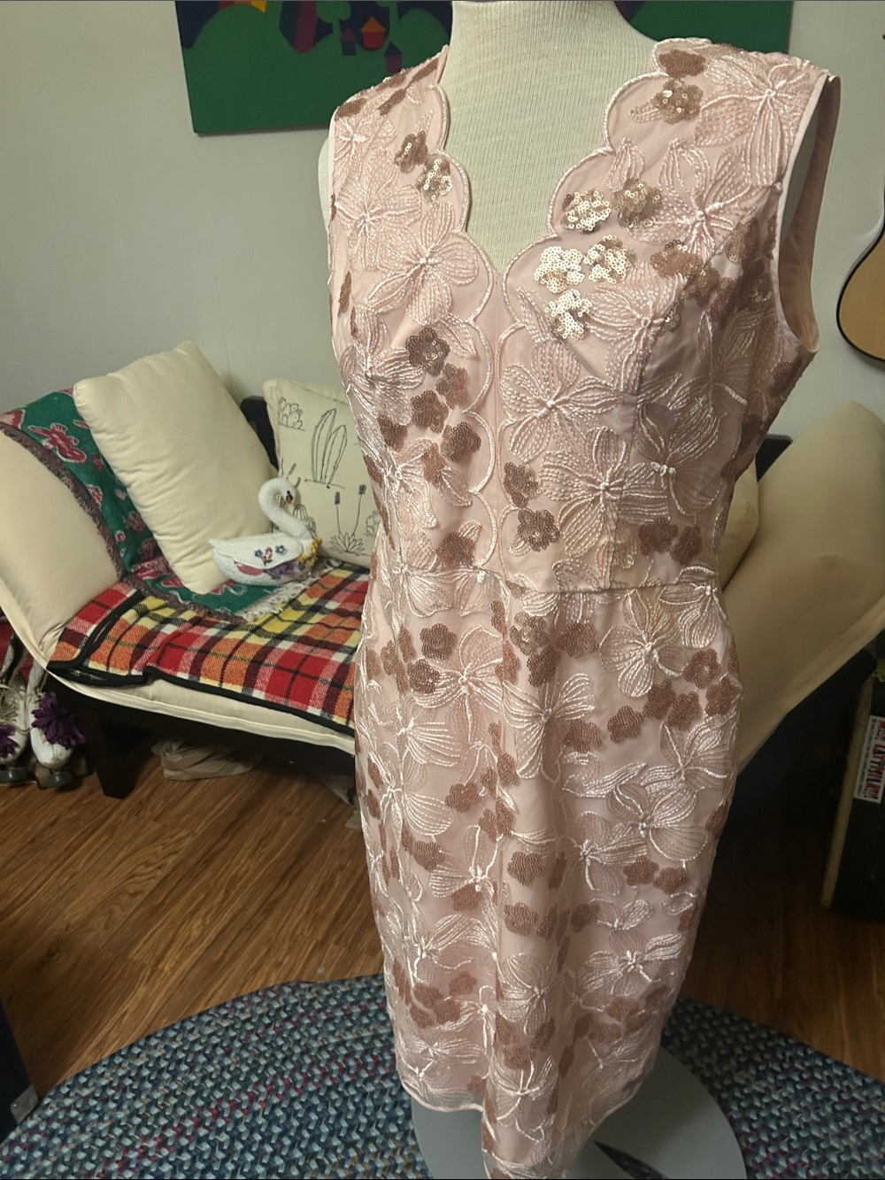 Maggy London Blush Pink Embroidered Sequin Midi Dress